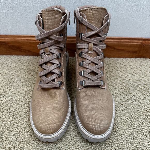 Dolce Vita Hammi Chunky Heel Platform Military Booties Cafe Multi Canvas Tan 7.5 - Picture 2 of 13